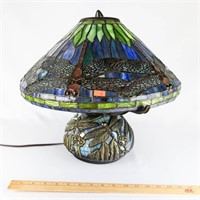 Dragonfly Stain Glass Lamp w/ Bent Finial 16"