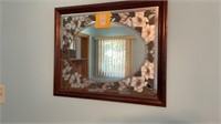 Wooden mirror with flower border 22.5 x 18.5