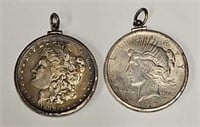 (2) Silver Dollars in Necklace Bezels