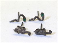 2 Pairs of Sterling Silver earrings - Snakes and