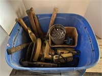 Tub w/ Misc Hammers, Bars, Nail Puller, etc