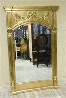 Bow and Swag Ribbon Crowned Gilt Beveled Mirror.