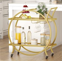 SMARTISBEAUTY Gold 2-Tier Bar Cart 28x14x31