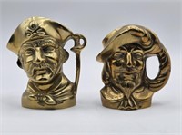 PAIR OF HEAVY BRASS TOBY MUGS - 4" X 3.5" X 2.5"