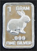 1 gram Silver Ingot - Bunny, .999 Fine Silver