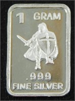 1 gram Silver Ingot - Knight, .999 Fine Silver