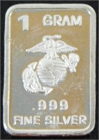 1 gram Silver Ingot - Marine Corp. Insignia, .999