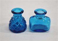 2pc Vintage Aqua Glass Scent Bottles 2"