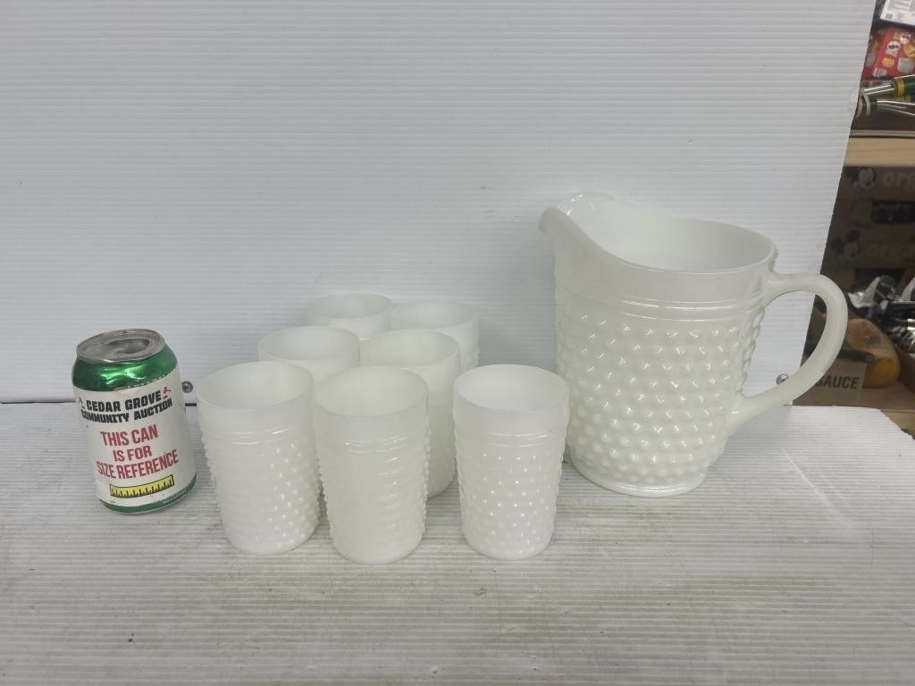 Milk glass pitcher and cups set