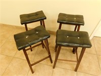 4 Wooden Stools Leather Seats - 29' Tall