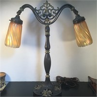 GILT BRONZE LAMP WITH IRIDESCENT SHADES
