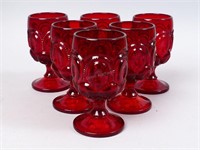 6-L.E. Smith "Moon and Stars" Red Water Glasses