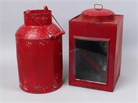 Decorative Red Tin Candy Dispenser and Milk Jug