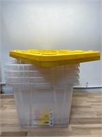 Lot Of 4 (27 gal) Clear/Yellow Snap Lock Storage