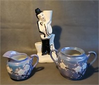 Lustered Cherry Blossom Cream/Sugar & Figure Vase