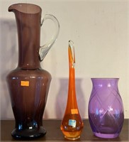 Viking glass stem vase, purple glass vase and