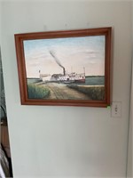 Framed Signed Oil on Canvas Lancaster Steamship