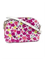 Kate Spade Wht Leather Floral Twill Crossbody Bag