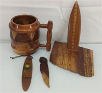 Koa wood mug, surf boards and letter opener