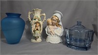 Lot Vtg. (4pcs) Glassware & Figurines/Music Box