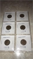 6 wheat pennies  1929-36-38-44-55-56