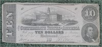 1862 10 DOLLAR CONFEDERATE NOTE VF