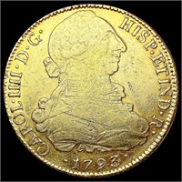 1793-So Chile .7615oz Gold 8 Escudos NEARLY