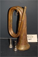 Military Copper Bugle Horn W/ 2 Mouthpieces