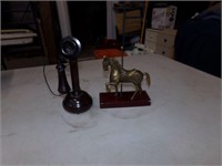 Vintage phone and brass caracul Decore