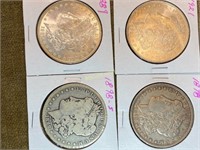 4 Morgan Silver Dollars - 1878; 1898-S; 1889 &