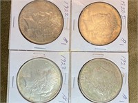 4 Silver Dollars - 1921 Morgan; 1923, 1923 & 1922