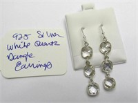 925 Silver White Quartz Dangle Earrings