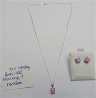925 Silver Pink Opal Earrings & Necklace