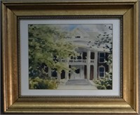 WATERCOLOR NEOCLASSICAL HOUSE  W/ COLUMNS SGND