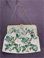 Hand stitched flowers vintage purse