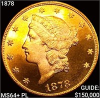 1878 $20 Gold Double Eagle CHOICE BU+ PL