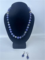 Blue Sodalite Beaded Necklace & Earrings