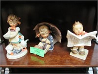 3 Hummel Figurines, Boy w/ Newspaper, Girl w/ Duck