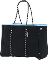 Beach Bag Tote with Inner Zipper Pocket (Pure Blac