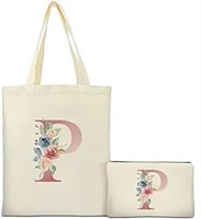 Binggemen Initial Canvas Tote Bag (Letter P)