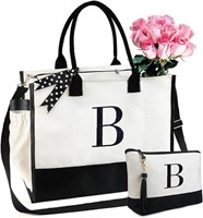 BeeGreen Personalized Tote Bag Initial Canvas