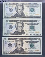 3 $20 Bill *STAR* 2017A in Numerical Sequence