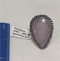 Rose Quartz Ring Size 9 German Silver