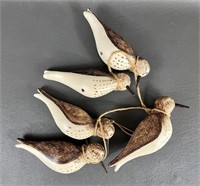 Five Wood Carved Birds
