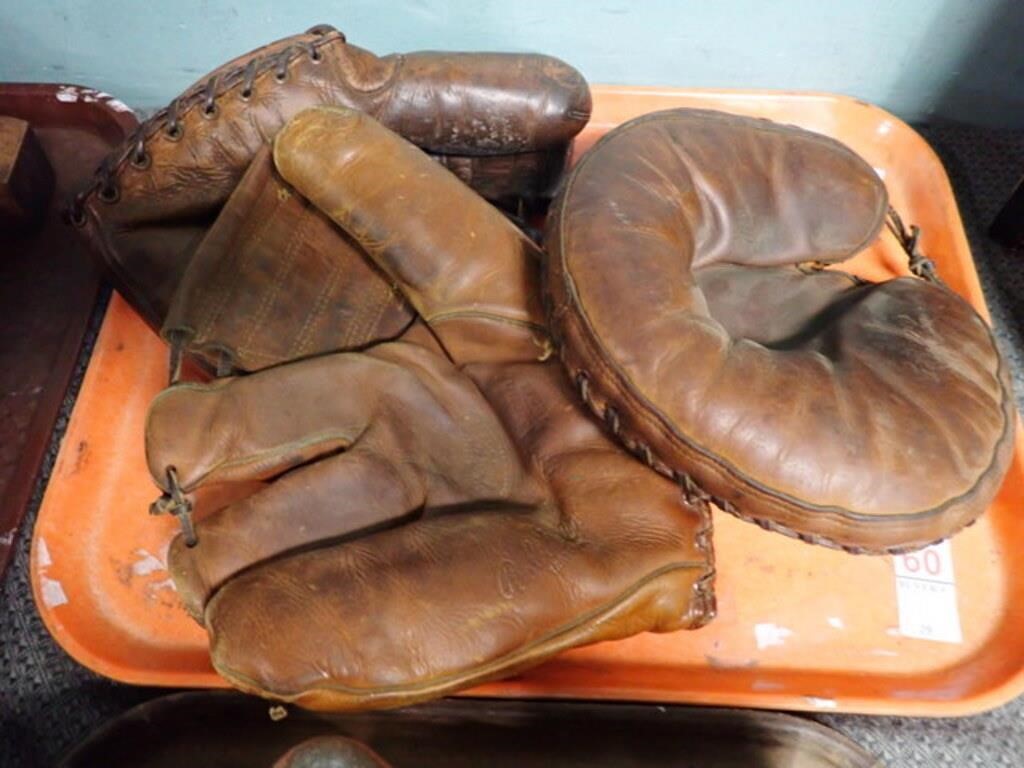 3 VINTAGE BASEBALL CATCHER'S MITTS