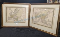 Framed Europe and Asia maps