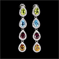 Natural Peridot Citrine Rhodolite Earrings