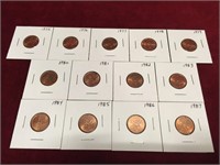 13 1975 to 1987 Canada 1¢ Coins