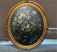 Vintage Oval Framed O/B Floral Still Life