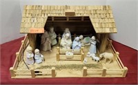 Christmas Manger and figurines. 22"x15"x12"